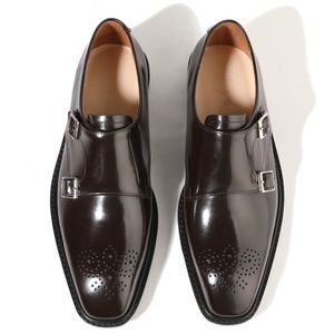 New Firenze Men's Handmade Brown Leather Monk Strap Shoes